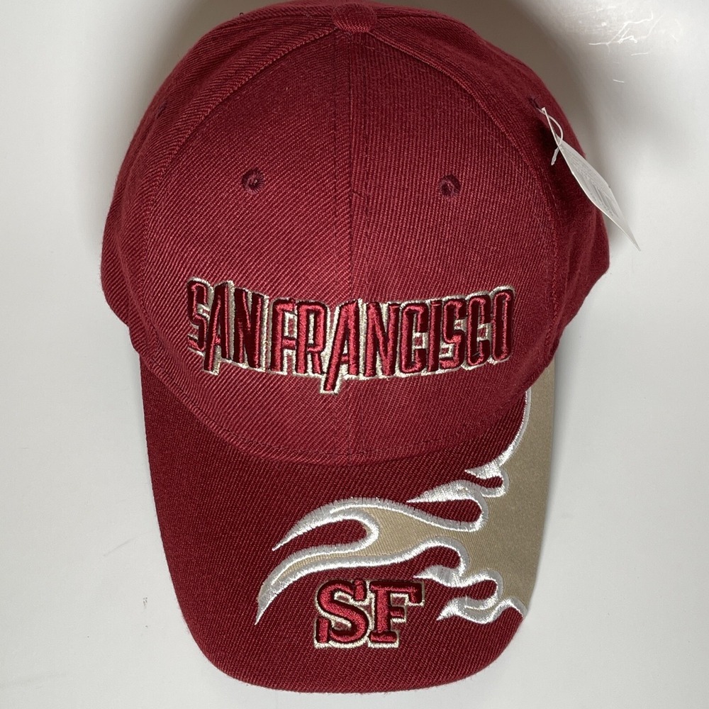 Lanza USA San Francisco Burgundy Flame Embroidered Baseball Cap Hat New NWT